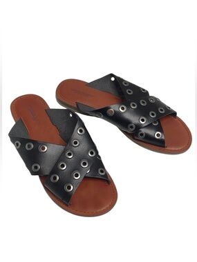 AMERICAN EAGLE OUTFITTERS black Grommet Slide On Cross Sandals size 8